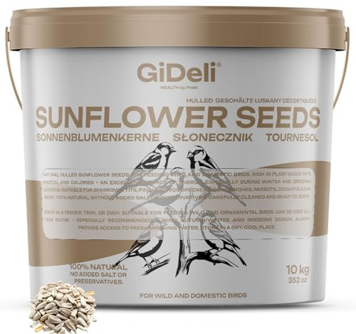 GiDeli Graines de tournesol pelées - 10 kg - Couleur naturelle - Pour oiseaux sauvages et tournesols - Dans un seau