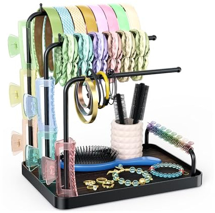 Wenfubrixa Kopfband-Organizer, verstellbarer Winkel, Haargummi-Halter, Metall-Klauen-Clip-Organizer, Haarreif-Präsentationsständer, Haarseile, Schleifen-Zubehör, Aufbewahrung für Haargummi, Armband