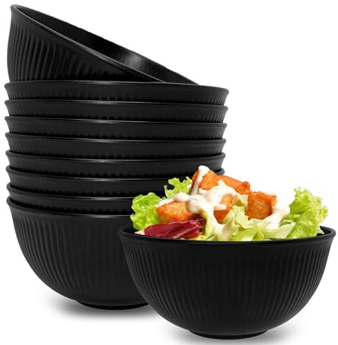 Black Plastic Bowls Set of 10, 15cm Unbreakable Cereal Bowl Reusable Breakfast Bowls Black Serving Bowl for Parties Rice Soup Snack Fruit Salad - Dishwasher and Microwave Safe