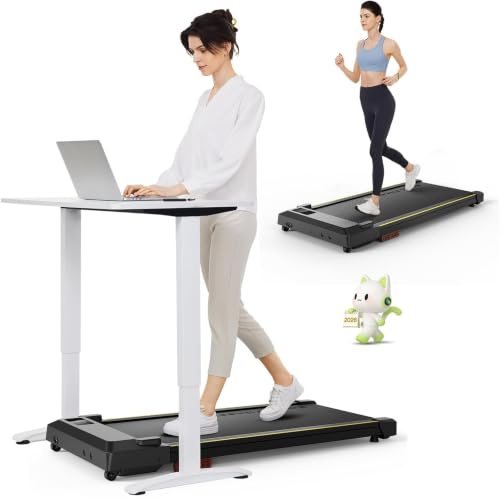 UREVO Tapis Roulant Intelligente con APP, Tapirulan Elettrico Sotto la Scrivania, Silenzioso e Ultrasottile 12cm, Carico 136kg, Doppio Assorbimento Urti, Walking Pad Salvaspazio per Casa/Ufficio