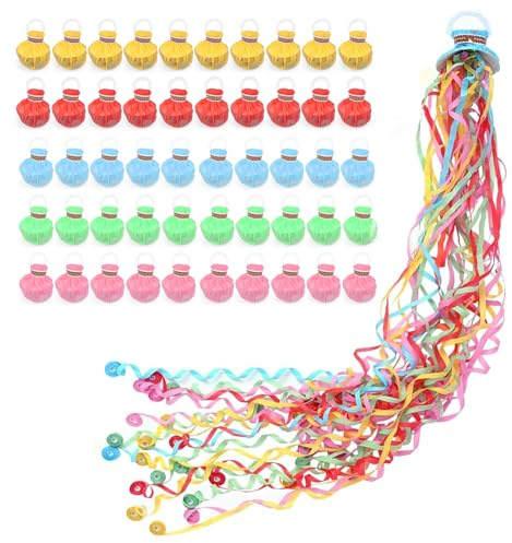 50 Stück Wurf Luftschlangen Hochzeit, Luftschlangen Geburtstag Bombe, Bunte Konfetti Poppers Konfettikanone Handwurf Streamer für Weihnachten Karneval Abschlussfeier, Rot Gelb Blau Grün Rosa
