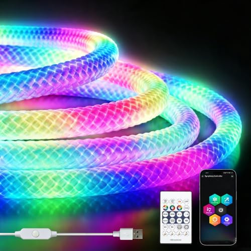 ShineBurky 3M RGBIC Neon Rope Light 5V USB LED Strip Lights 360° Glow