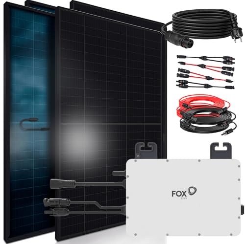 SUNNIVA® 1840W Balkonkraftwerk BIFAZIAL FULLBLACK komplett Steckdose FOXESS 800 Watt Wechselrichter, Solaranlage Komplettset, 4x 460W N-Type Glas-Glas Bifacial Solarmodule, 5m Kabel, 4x2.5m Solarkabel