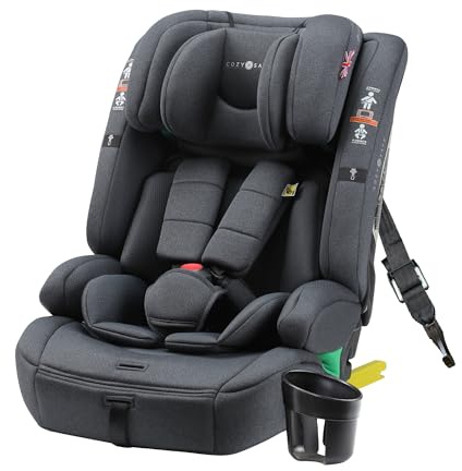 Cozy N Safe Everest i-Size Car Seat 76-150cm with ISOFix (Slate) | ISOFix & Top Tether, 5 Point Harness, Forward Facing High Back Booster, Adjustable Headrest, Cup Holder, 9 Months to 12 Years