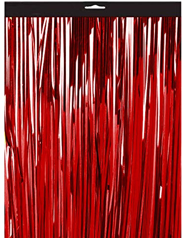 Lametta Vorhang - 200x100cm Fransen aus Folie Deko für Party zu Musik Torte Banner Hochzeit Party Girlande Gardine Wimpel Hoch Dekoration Haustür Hintergrund Türvorhang Fotowand Geburtstag- Rot