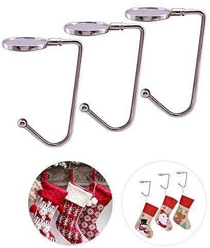 Kungfu Mall 3 x Weihnachtsstrumpf-Kleiderbügel, Strumpfhalter für Kamin, Metall, Weihnachtshaken, Kaminsims, Kamin, hängende Dekoration