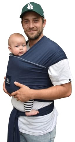 manduca SLING Fular Portabebes Bandolera elástica/Fular Porta-Bebé, Algodón Orgánico, para recién nacidos y niños pequeños (3,5-15kg) - Navy