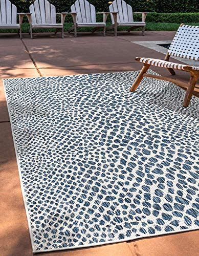 Unique Loom Outdoor Collection Area Rug - Cape Town (9' x 12' Rectangle, Blue/Ivory)