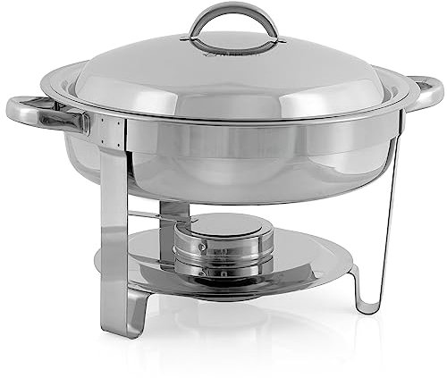 Mahlzeit Calentador de Buffet de Acero Inoxidable Redondo | 4,5 litros | Chafing Dish Redondo | Calentador de Alimentos, Recipiente para Calentar, Baño Maria | Chafing Dishes