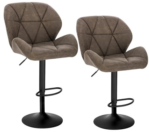 WOLTU 2X Taburete de Bar con Respaldo Regulables en Altura, con Asiento Acolchado PU Marron Oscuro BH287dbr-2