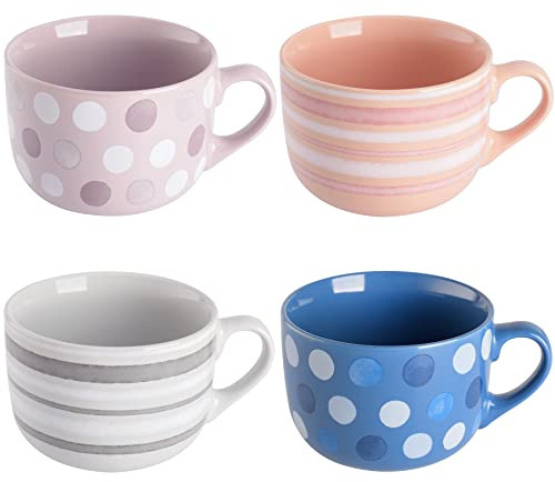 Mr. Coffee Cappuccino Bliss 4 Pack 23 OZ Latte Assorted Decorated Design Stoneware Mugs