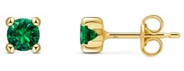 Amberta Allure Damen Ohrstecker aus 9K Gelbgold mit Synthetischen Edelsteinen: Simulierter Smaragd 4 mm Stein