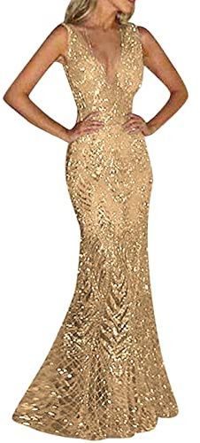 Women's Evening Dresses Elegant for Wedding Long Party Dress Glitter V-Neck Sleeveless Backless Tight Long Dresses Bodycon Midi Dress Bridesmaid Dresses Maxi Dresses Women's Summer Dress Festive