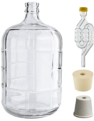 North Mountain Supply 3 Gallon Premium Italian Glass Carboy Fermenting Jug - with Drilled & Undrilled Rubber Stoppers and 6-Bubble Airlock