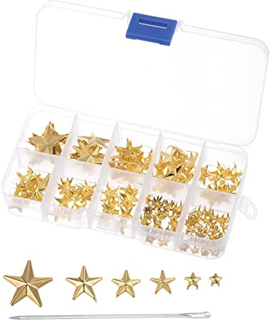 sourcing map 120uds Metal Estrella Tachuelas Garra 5 Garras Dorado Mano Prensado Punk Tachuelas Garra Cuentas Remaches Pernos Tapa Clavo Cabeza con Grande Ojo Agujas para Cuero Ropa Bolso