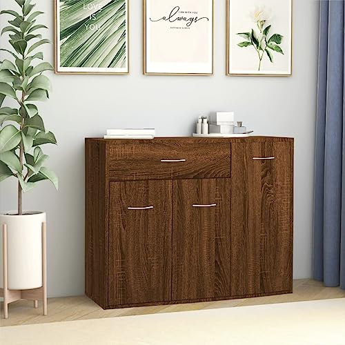 Higsose Credenza 88x30x70cm Rovere Marrone,Legno Multistrato,L'armadio Laterale Mobiletto Soggiorno Elegante Armadietto Armadio Da Esterno Metallo Dispensa Cucina Mobile Alto