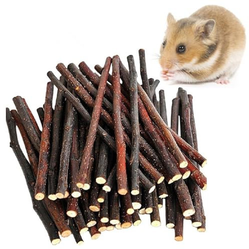 BAOSROY Bâtonnets à Mâcher Bois De Pommier,Baton Pommier,Naturel Petits Animaux de Compagnie Jouet Croquer,Jouets à Mâcher pour Lapins,Jouets pour Petits Animaux,Branche Molaire,Hamster (40pcs)