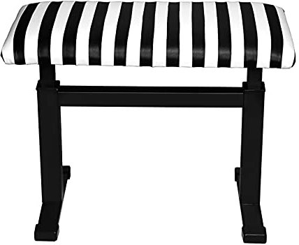RWRAPS Klavierhocker Solo, stabile Klavierbank, bequemer Einzelhocker aus Leder mit schwarz-weißen Streifen, gepolstertes Kissen, 65 x 34 x 47–57 cm (A)