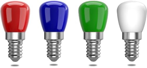 ZFQ E14 Coloured LED Light Bulbs, E14 Decorative LED Bulb, Red, Blue, Green, Warm White, 25 W Bulb Replacement, Decoration for Christmas, Halloween, Party, Gathering, Bar, Ambient Lighting, Pack of 4