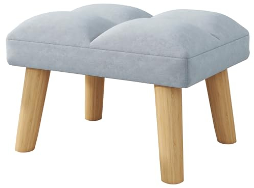 YMYNY Fußhocker, kleine Ottomane Hocker Stuhl mit Holzbeinen, Moderne Gepolsterte Sofa Sitz Fußstütze Hocker, Samt Fußhocker, Pouf Couch Hocker für Wohnzimmer Schlafzimmer 40×30×27CM Blau HBD032H