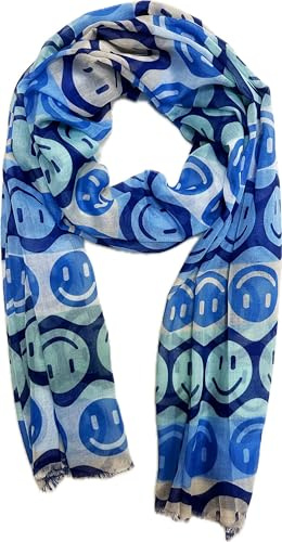 XL Smiley Seide Fashion Frühling Schals Sommer Herbst Halstuch Übergangsschal Farbverlauf Smile Farbverlauf Stola Tuch Silk (Blau)