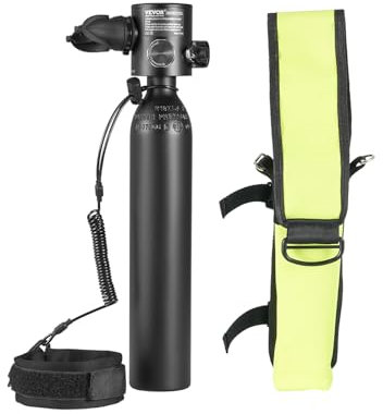 VEVOR Tanque de Buceo Portátil de 0,5 L, Que Permite Respirar bajo el Agua de 5 a 10 Minutos, Profundidad de 30 m, Kit de Tanque Pulmonar para la Exploración y Rescate Submarino, 20 MPa, Negro