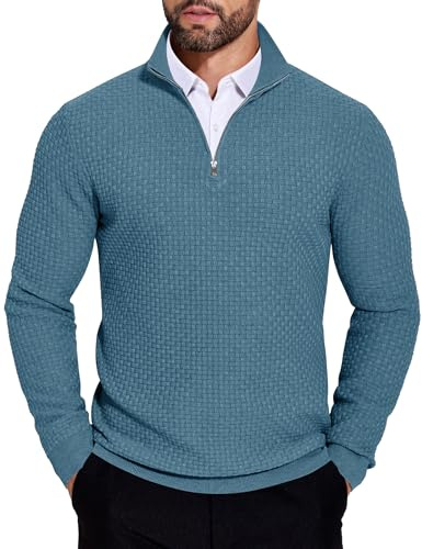 COOFANDY Pullover Herren Winter Rollkragenpullover Warm Strickpullover Troyer Sweatshirt Ohne Kapuze Arbeitspullover Mit Reißverschluss Dunkelblau XL