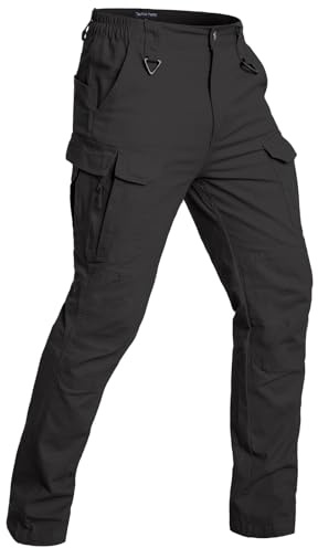 CARWORNIC Pantaloni tattici da uomo in cotone per attività all'aria aperta, leggeri da lavoro, elasticizzati, militari, da combattimento, Nero , 30W x 32L