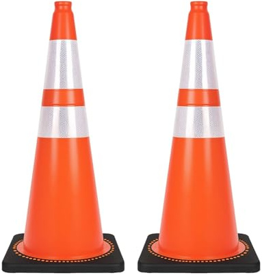 Berry 75CM Unbreakable Traffic Cone – Orange | High-Visibility PVC Safety Cone with Black Weighted Base | Reflective Road Cone for Parking, Road Safety & Construction - Set of 2