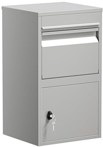 Wiltec Boîte à Colis Grise 410 x 380 x 720 mm en Acier avec revêtement en Poudre Boîte aux Lettres verrouillable pour la réception de Colis à Domicile Livraison de courrier