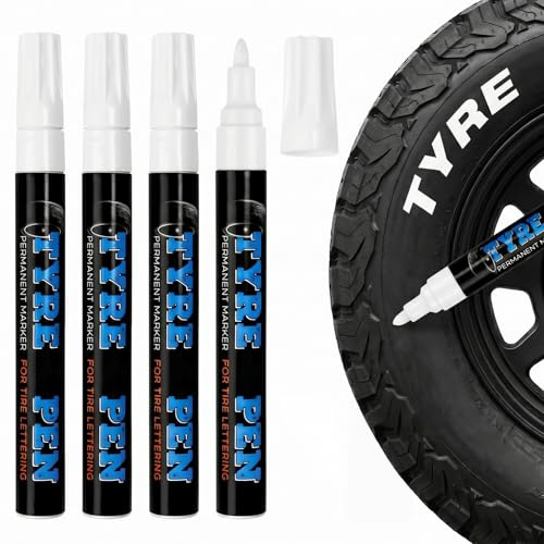 4 Pcs White Car Tyre Pens,Oil Based Paint Marker,Tyre Paint Pens,High Capacity for DIY Tyres,Quick Dry Waterproof Permanent Markers,Fine Tip 3mm,for Car Tyres,Motorcycle,Graffiti,Plastic, Glass,Wood