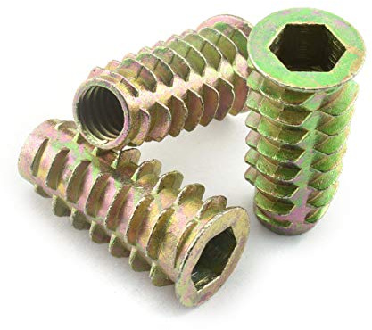 LQ Industrial 25pcs 5/16-18x1-1/5 Inch Furniture Screw-in Nut Zinc Alloy Bolt Fastener Connector Hex Socket Drive Threaded Insert Nuts for Wood Furniture 30mm