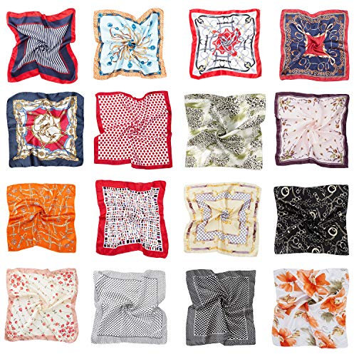 HBselect 16 Pezzi Foulard di Raso 50x50 cm Multiuso Sciarpa Fantasia Fazzoletti da Collo Multicolore Bandana Donna