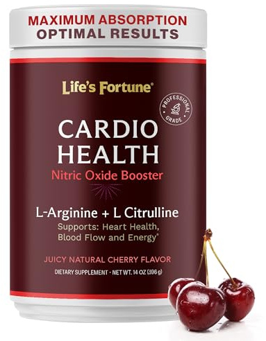 Life's Fortune 5000mg L- Arginine Supplement Powder & 1000mg L-Citrulline, High Potency Nitric Oxide Health Booster, Endurance, Workout Performance, Cherry Flavor (30 Servings)