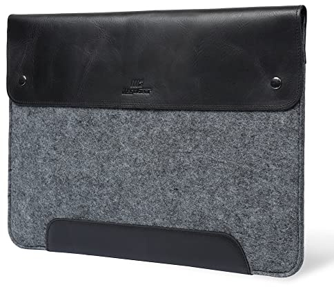 MegaGear MacBook Tasche aus echtem Leder & Fleece, Hülle für MacBook Pro 14 (M5, M4, M3, M2, M1) & MacBook Air 13.6, 13 (M5, M3, M2, M1) - Grau 13-14 Zoll, 2020-2026