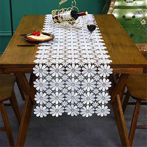 Tischdecke Vintage Boho Weiße Blumen Spitze Makramee Tischdecken Handmade Crochet Lace Tischläufer für Hochzeit Dekor (40 x 270cm)