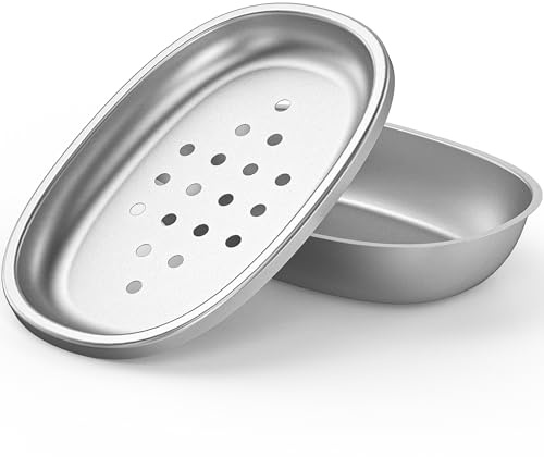 FUKANG Double Layers Metal Soap Dish,Stainless Steel Soap Holder with Draining Tray for Bathroom Shower, Kitchen Sink, Highly Reliable and Durable