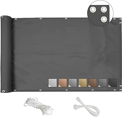 Balkon-sichtschutz 100x400cm balkonsichtschutz meterware sichtschutz terrasse balkonverkleidung sichtschutz balkonumrandung Wind und UV Schutz für balkongeländer mit ösen und Kordel-Dunkelgrau