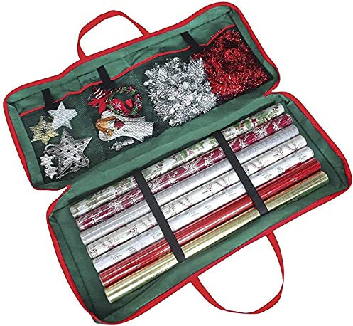 RHP Aufbewahrungstasche für Geschenkpapier Weihnachtsdekoration Ordentlich Aufbewahrungstasche Weihnachtspapier Geschenkpapier Organizer mit 3 Fächern