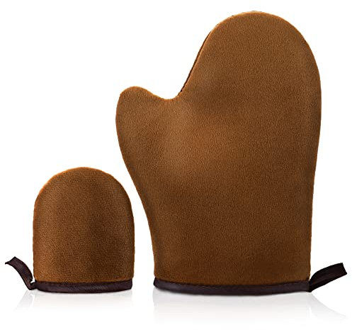 Sibba 2 Pack Self-Tanners Velvet Self Tanning Mitt with Thumb Double-Sided Tanner Gloves For Lotion Mousse Face Body Sunless Tan Mitts Applicator Reusable Summer Tanner Mitten