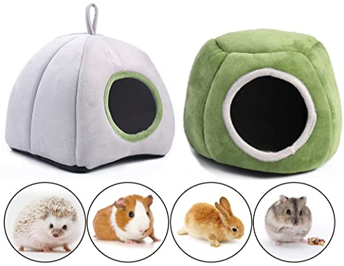Yesland 2 Pack Guinea Pig Bed - Washable Guinea Pig Hideout Cozy Small Animal Bed Cage Accessories - Foldable Short Plush Hamster Cave for Chinchilla, Hamsters, Hedgehog- Grey, Green