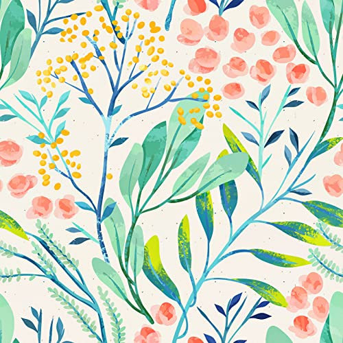 Selbstklebende Tapete Blumen Klebefolie Muster für Möbel Küchenschrank 60CM x 300CM Floral Wandtapete Selbstklebend Grün/Beige/Rosa Möbelfolie Muster Tapeten Wohnzimmer Badezimmer Wasserfest Türfolie