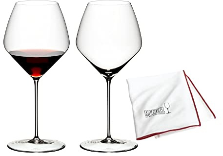 Riedel Veloce Pinot Noir/Nebbiolo Gläser (2 Stück) Bündel mit Mikrofaser-Poliertuch (2 Stück)