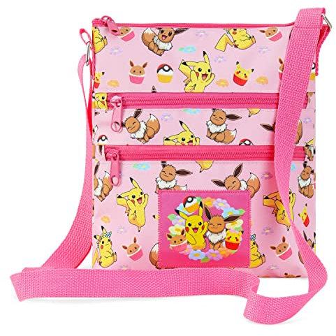 Pokemon Handtasche Mädchen Trendige Umhängetasche Kinder Coole kindertasche Pikachu Fanartikel Offizielles Merchandise Geschenke für Pokemon Fans, Rosa