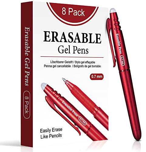 YYSHUS Radierbarer Kugelschreiber, Radierbar Gelschreiber Set 8 Stück 0.7mm Rot Radierbarer Tintenroller, Gelschreiber Radierer Radierbare Stifte, Radierstift für Bürobedarf Schulsachen