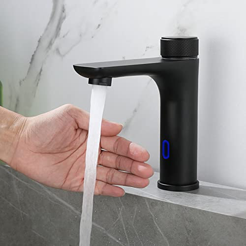 XJTNLB Wasserhahn Sensor Bad Infrarot Wasserhahn Bad Einhebelmischer für Badezimmer Induktion Badarmatur Waschtisharmatur, Schwarz