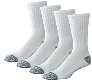 Amazon Essentials Calzettone Da Lavoro Ad Alte Prestazioni In Cotone Traspirante Imbottito Uomo, 4 Paia, Bianco, 41-45