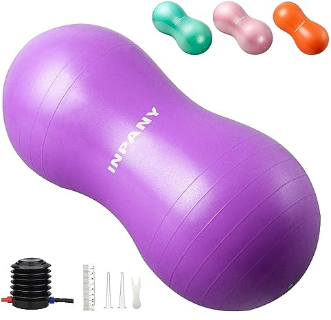 INPANY Peanut Ball - Anti Burst Exercise Ball for Labor Birthing, Physical Therapy for Kids, Core Strength, Home & Gym Fintness (Include Pump) Purple
