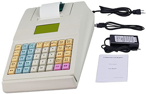 Registrierkasse, 40 Key 8 Digital Electronic POS System -Registrierkasse mit LCD -Display, gewerbliche Registrierkasse für kleine Unternehmen/Einzelhändler/Supermarkt/Lebensmittelgeschäft,White