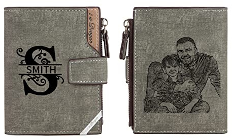 Jeweidea Geldbörse Herren Leder Slim Personalisierte Geldbörse Herren mit Foto Geldbörse Herren mit Namen Gravur Brieftasche mit Reißverschluss für Ehemann Papa Personalisierte Geschenke Männer